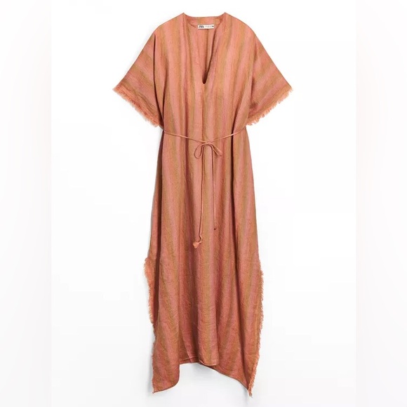 100% LINEN MULTI-POSITION KAFTAN DRESS ZW COLLECTION - Picture 3 of 5